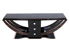 Art Deco Style Console Table in Macassar Veneer and Black High Gloss Lacquer