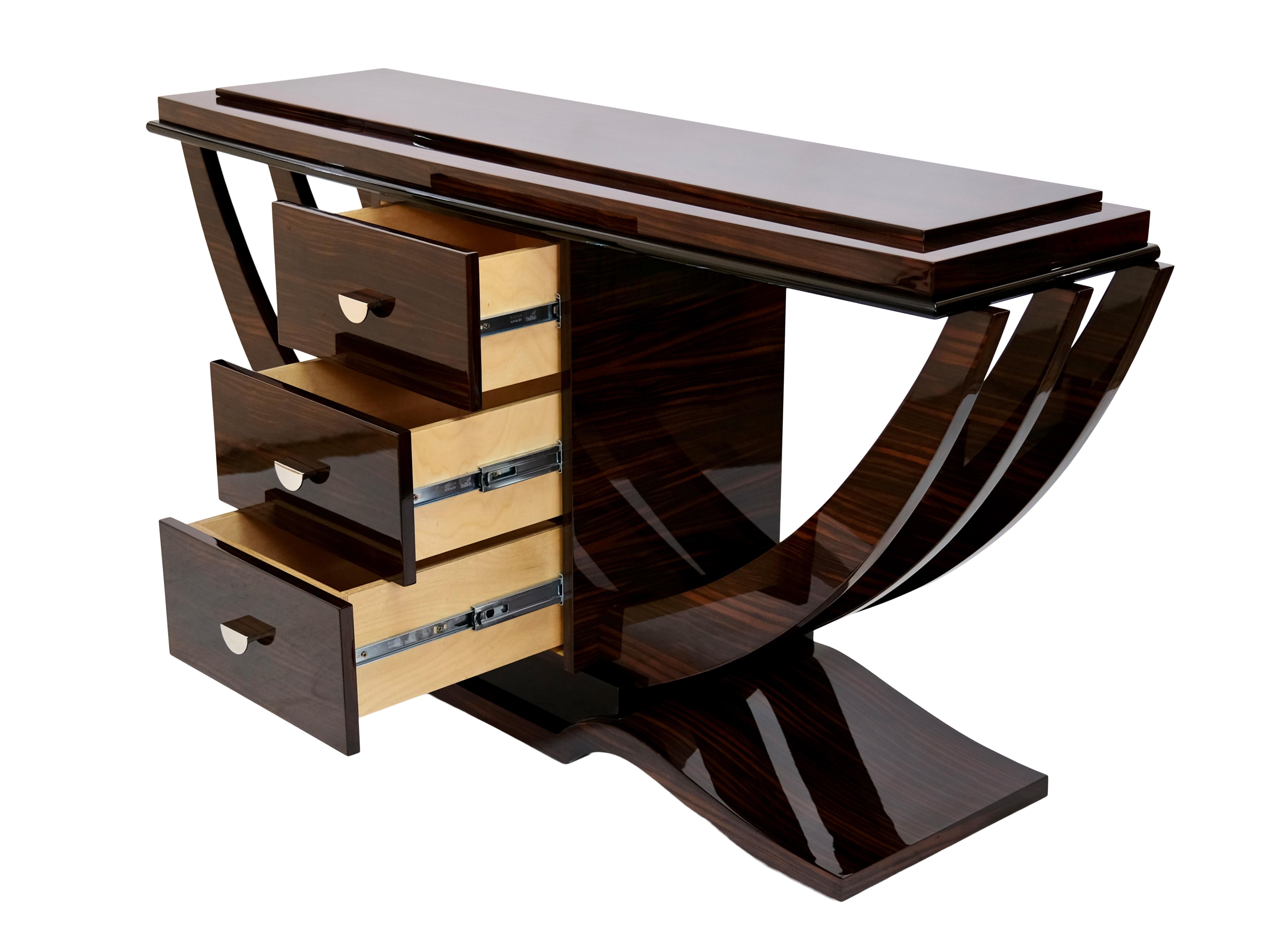 Lacquered Art Deco Style Console Table with Macassar Veneer in High Gloss Lacquer