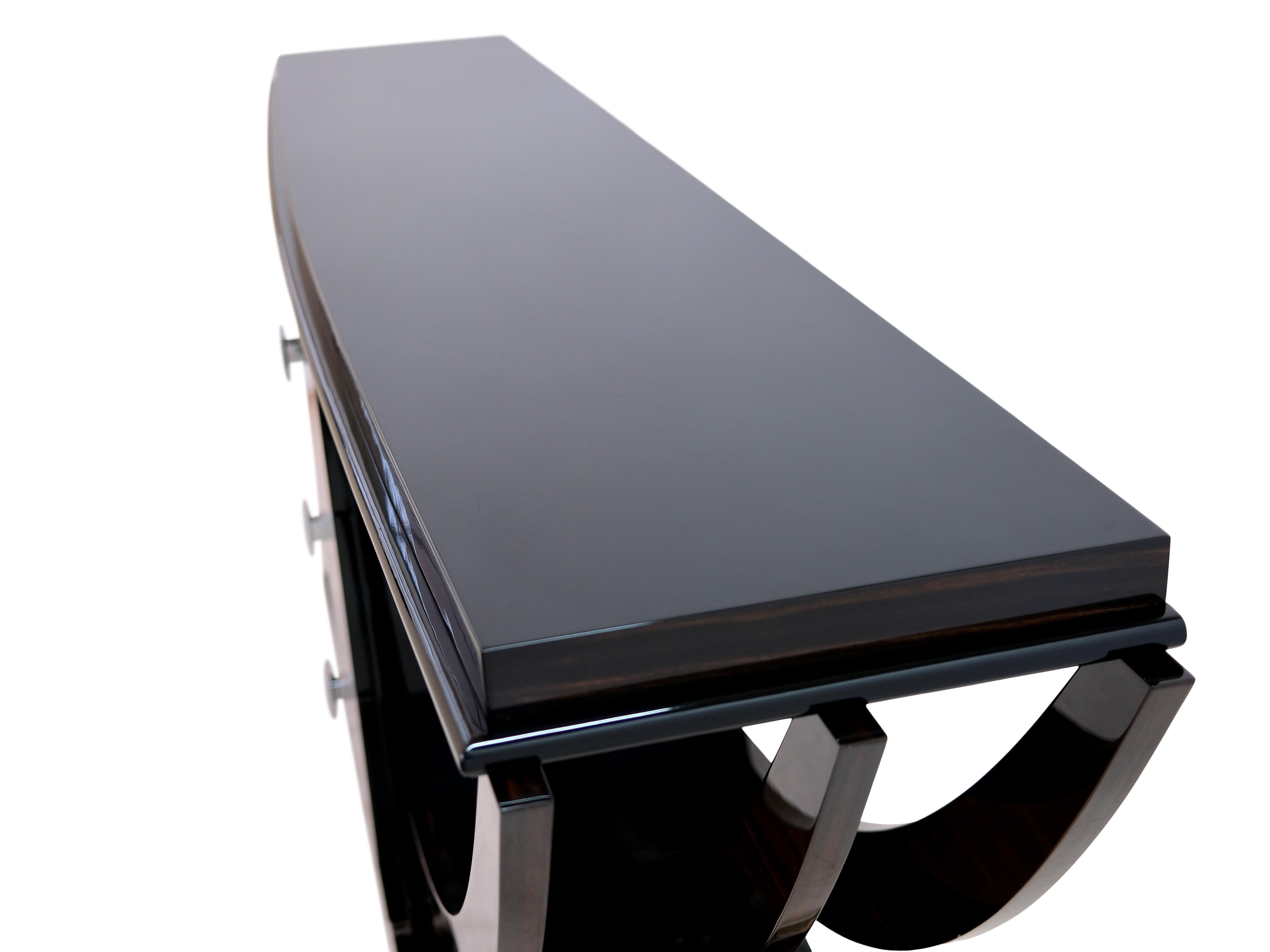 Art Deco Style Console Table in Macassar Veneer and Black High Gloss Lacquer 1