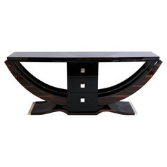 Art Deco Style Console Table in Macassar Veneer and Black High Gloss Lacquer