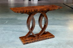 Art Deco Style Console Table in Reel Wood with Curved Base and Customizable Size