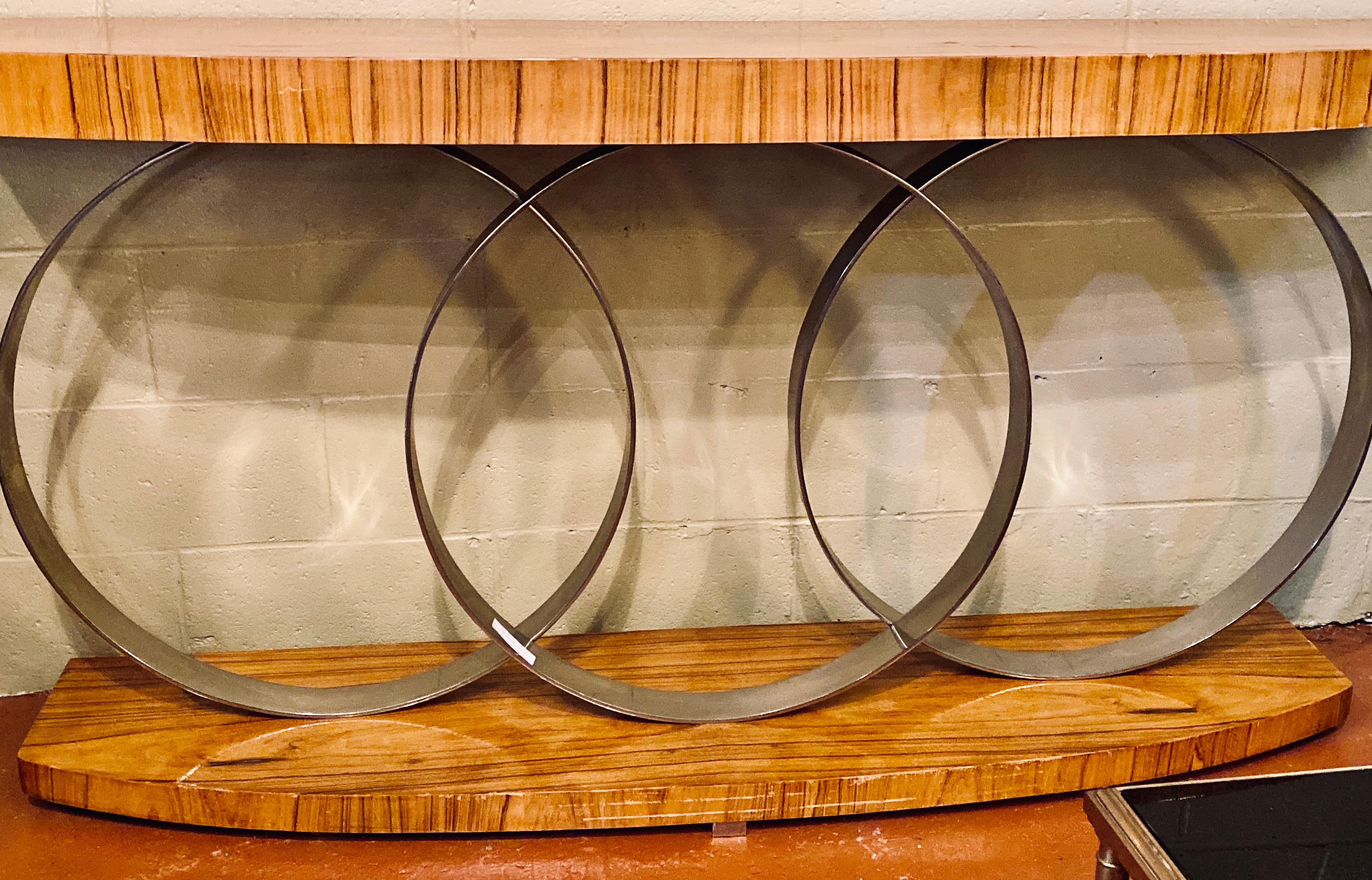 Art Deco Style Console Table Mid Century Modern Heavy Three Chrome Loops For Sale 2