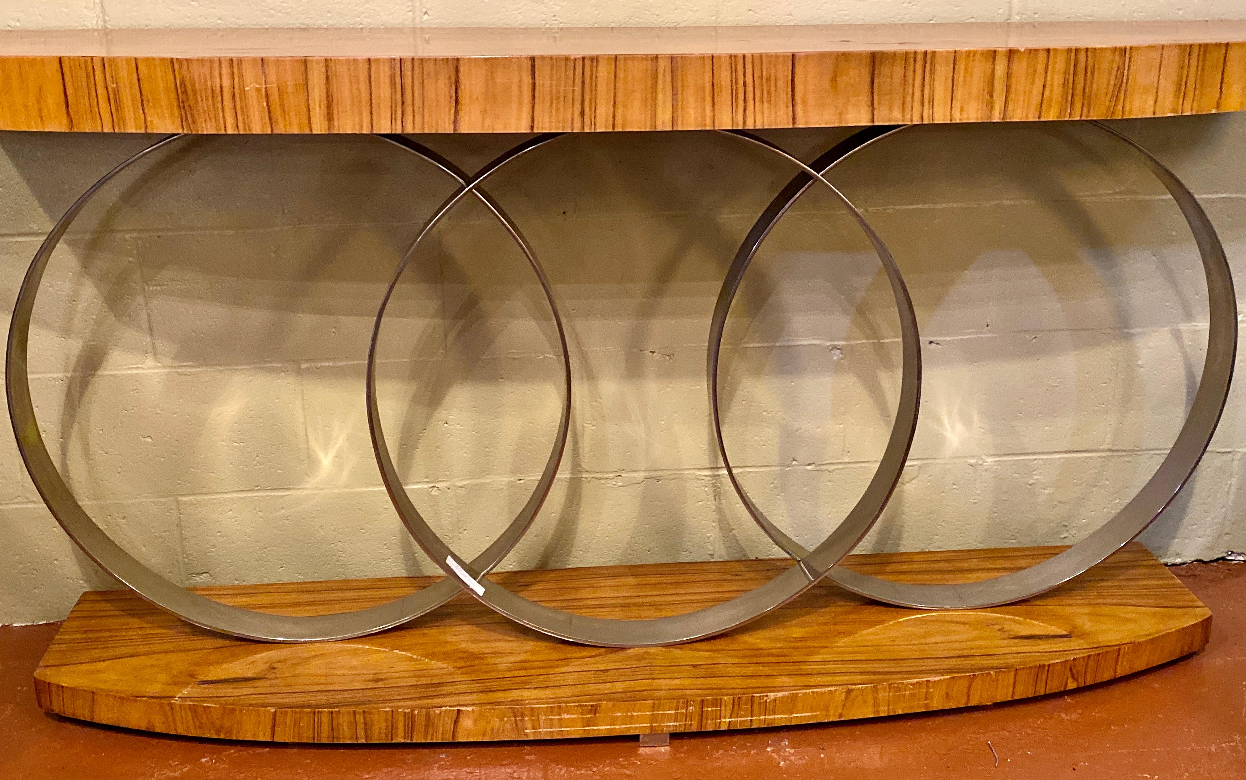 Art Deco Style Console Table Mid Century Modern Heavy Three Chrome Loops For Sale 3