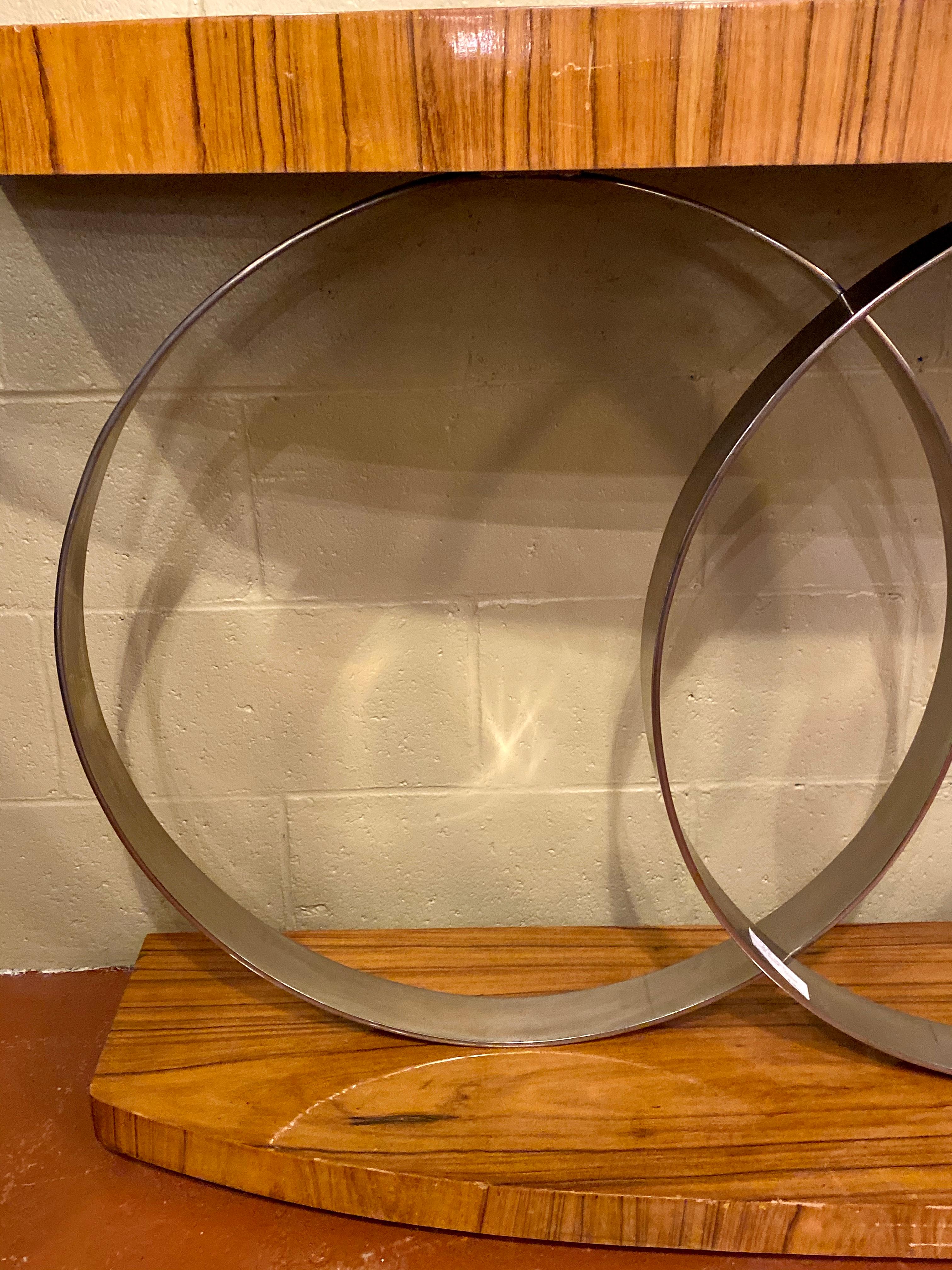 Art Deco Style Console Table Mid Century Modern Heavy Three Chrome Loops For Sale 4