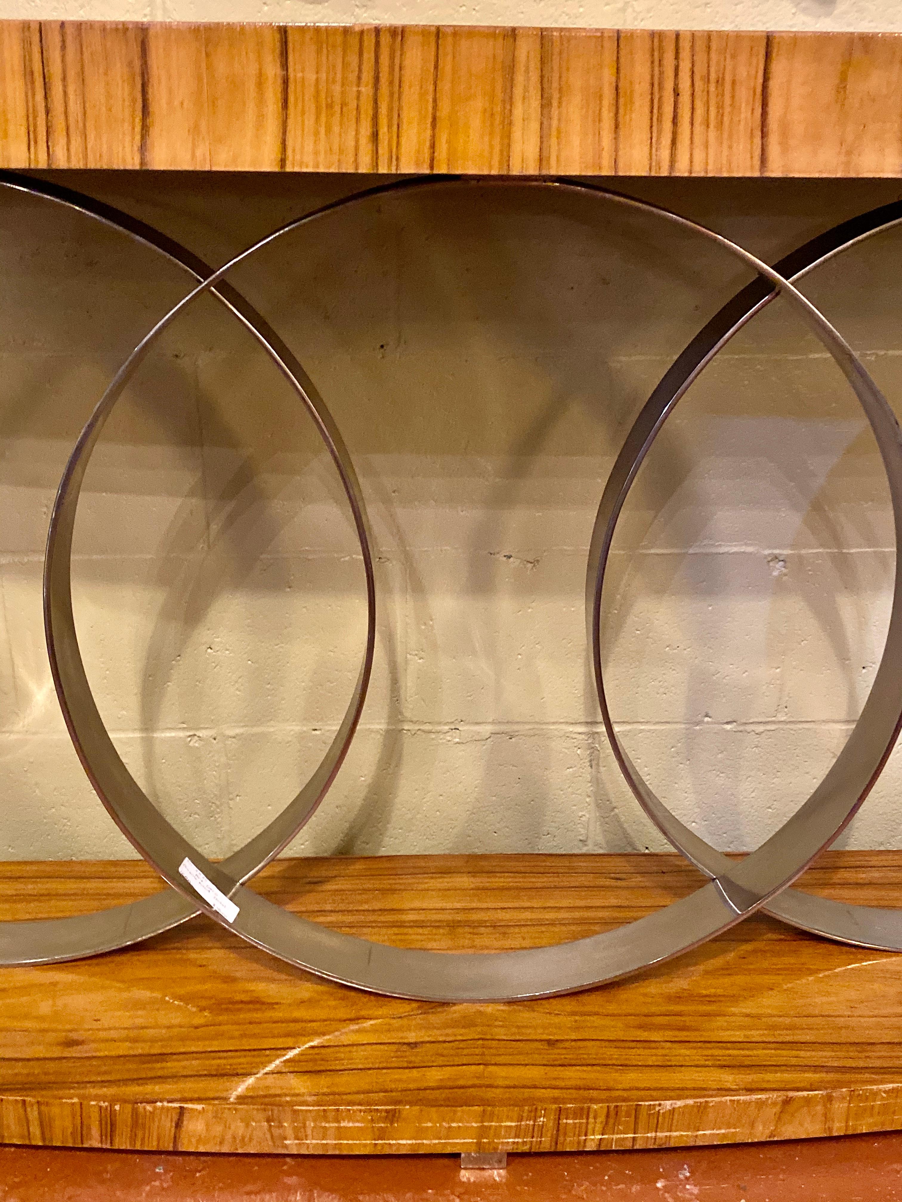 Art Deco Style Console Table Mid Century Modern Heavy Three Chrome Loops For Sale 5