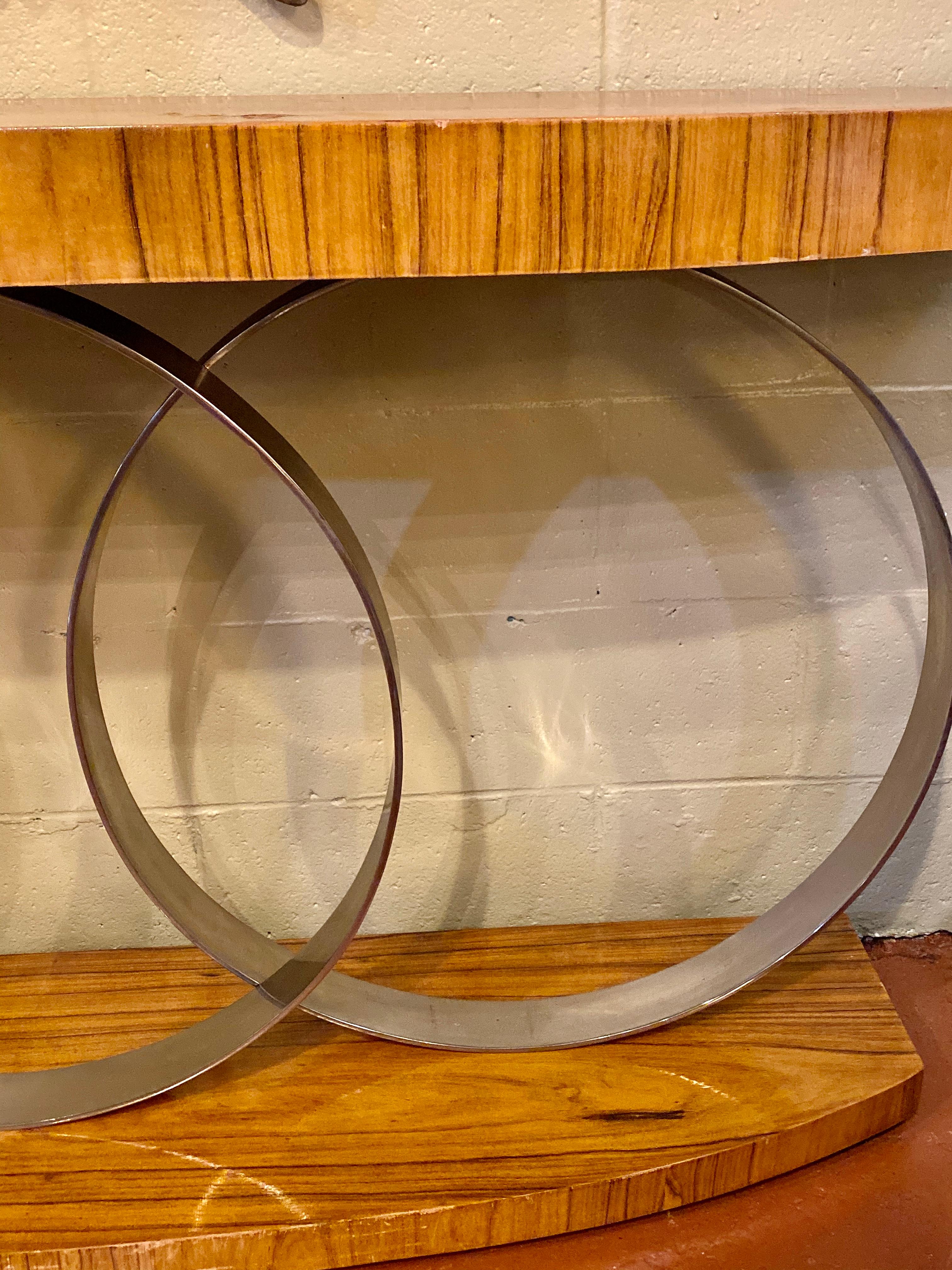 Art Deco Style Console Table Mid Century Modern Heavy Three Chrome Loops For Sale 6