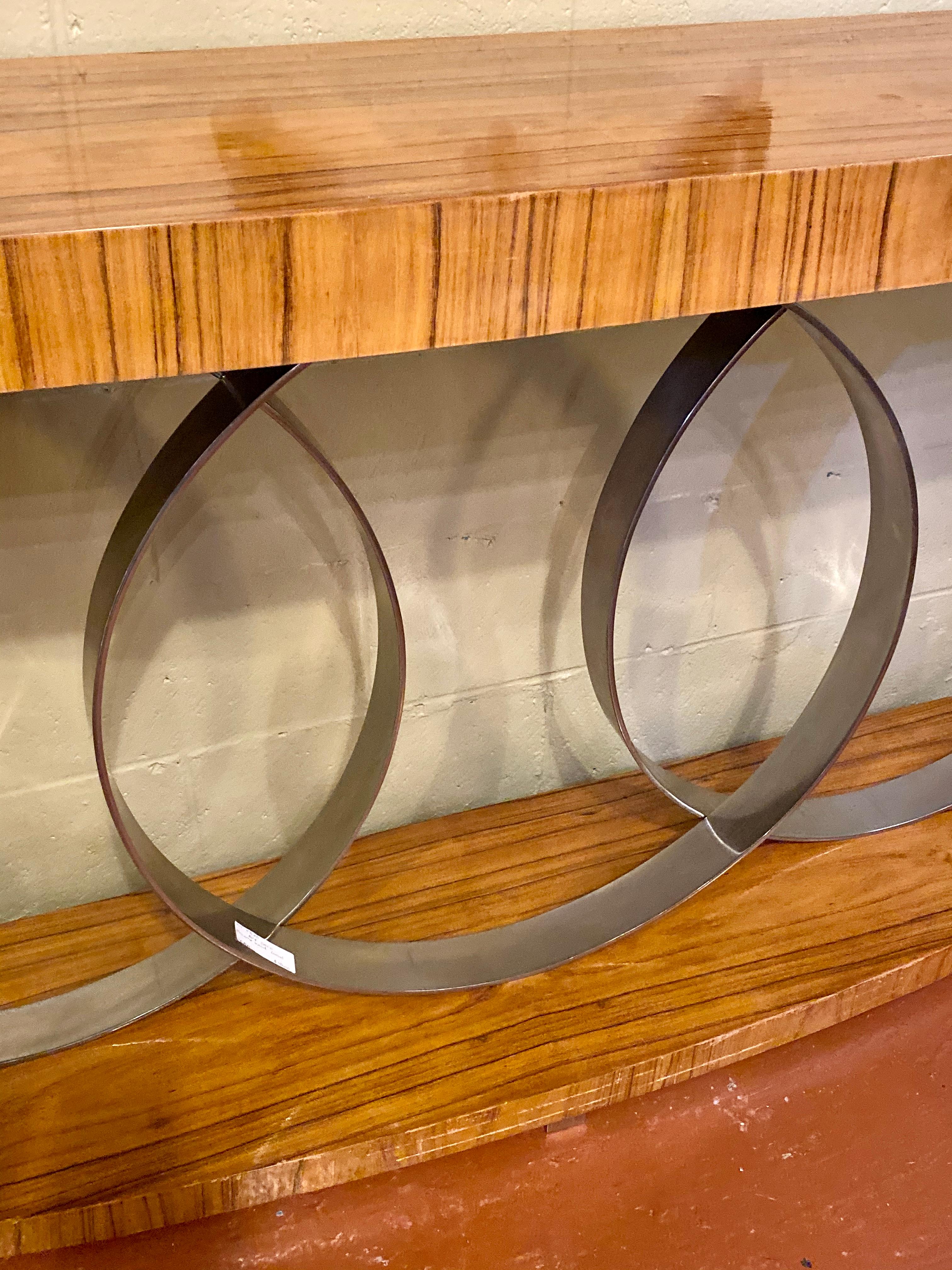 Art Deco Style Console Table Mid Century Modern Heavy Three Chrome Loops For Sale 9