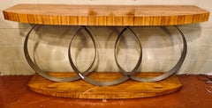 Art Deco Style Console Table Mid Century Modern Heavy Three Chrome Loops