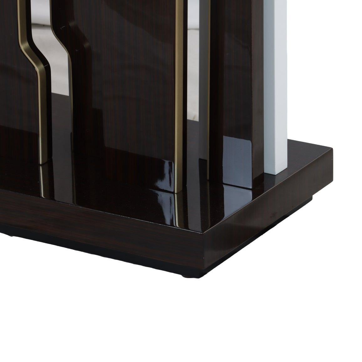 Contemporary Art Deco Style Console Table w Architectural Silhouette & Brushed Brass Accents For Sale