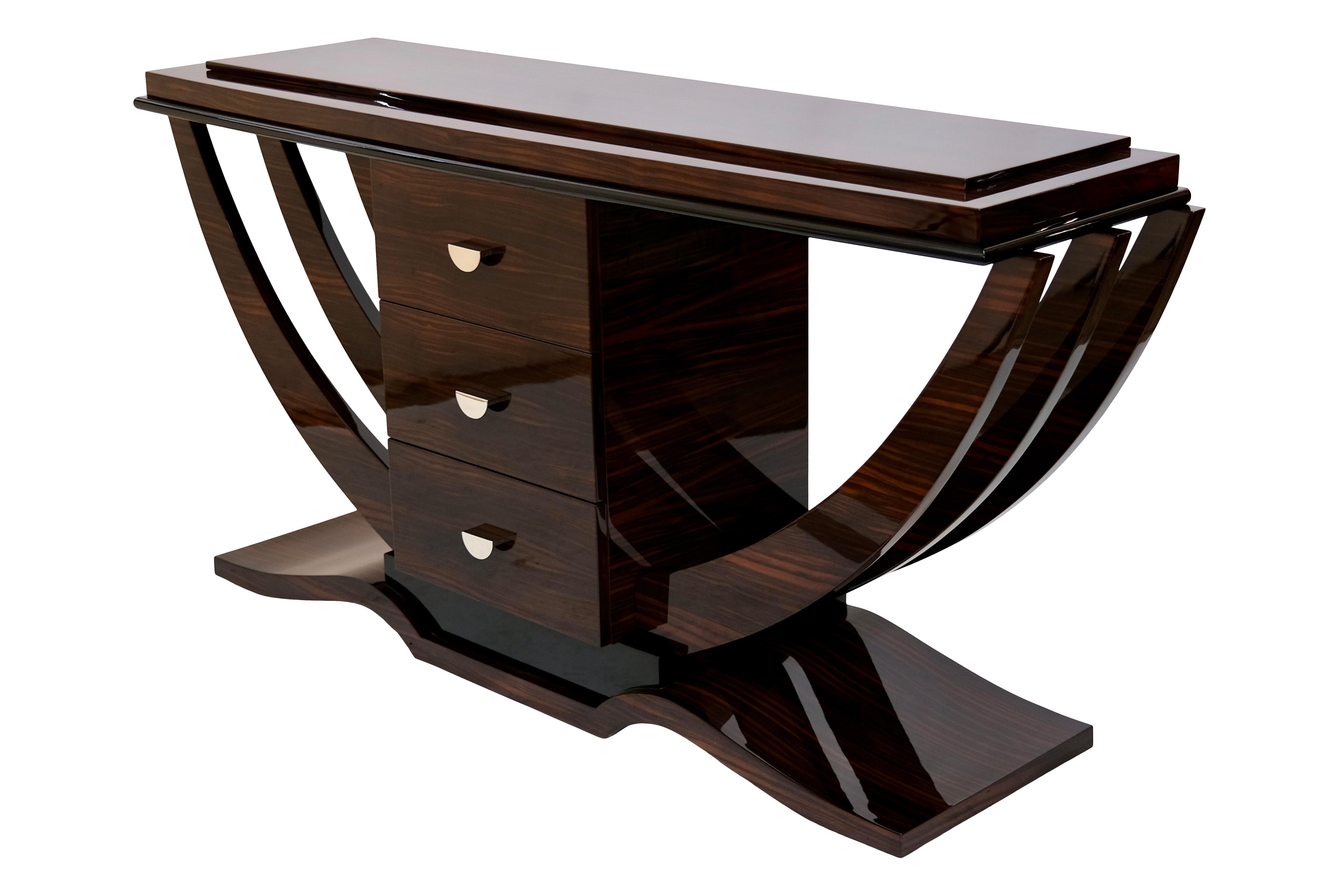 German Art Deco Style Console Table with Macassar Veneer in High Gloss Lacquer For Sale