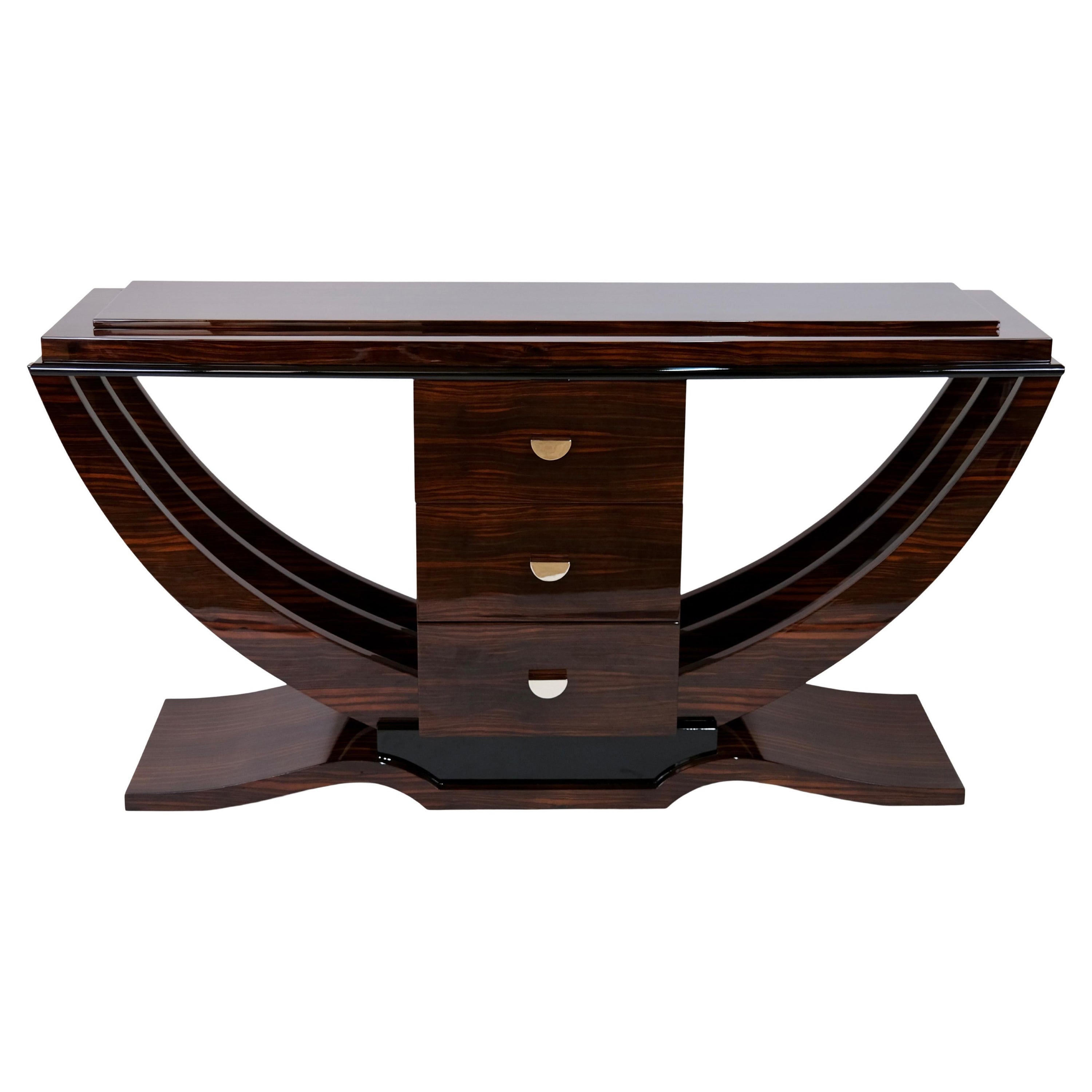 Art Deco Style Console Table with Macassar Veneer in High Gloss Lacquer For Sale