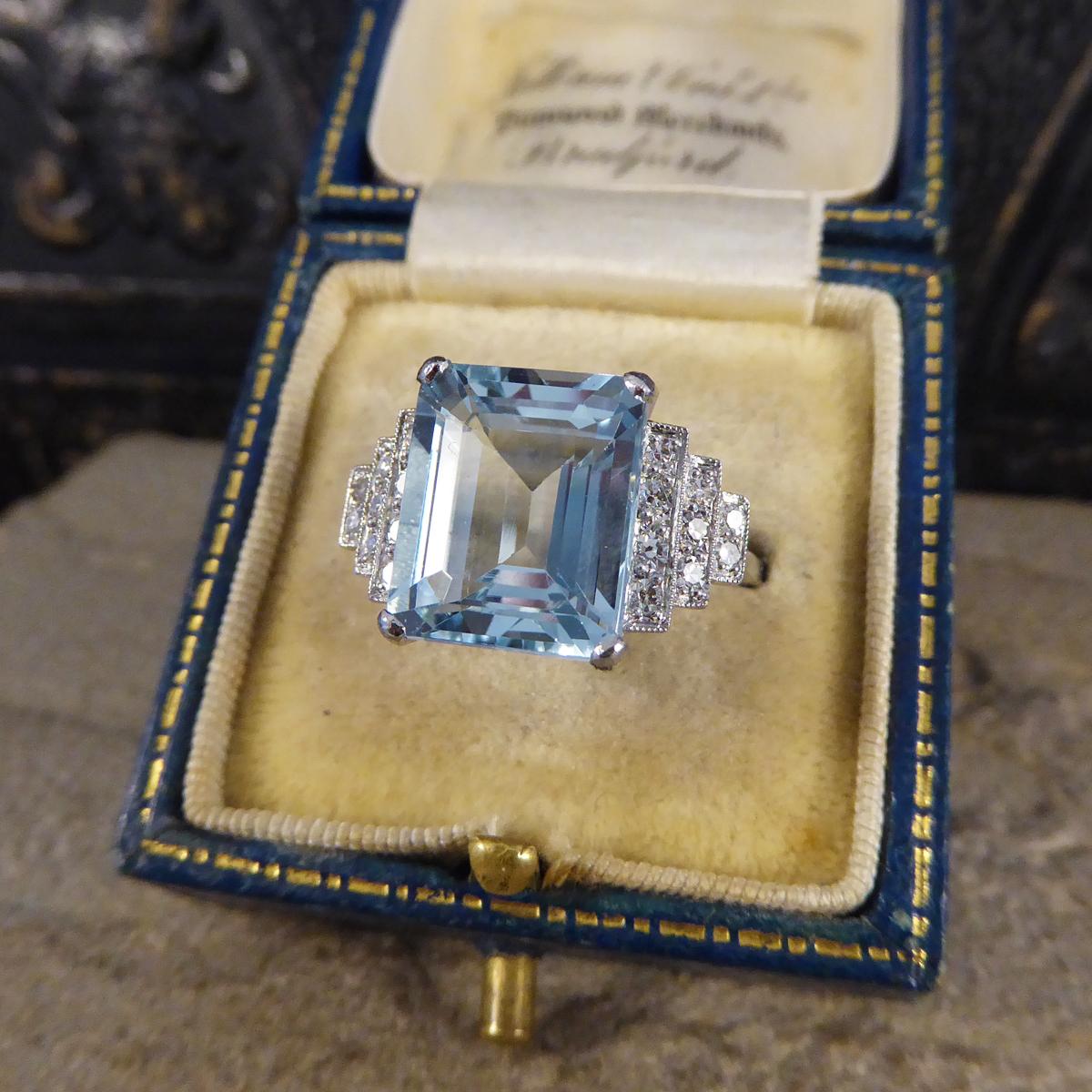 Art Deco Style Contemporary 5.50ct Aquamarine and Diamond Ring in Platinum 4