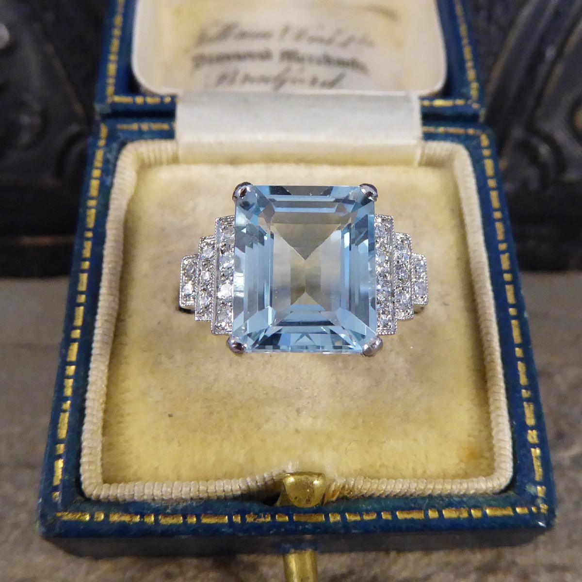 Art Deco Style Contemporary 5.50ct Aquamarine and Diamond Ring in Platinum 2