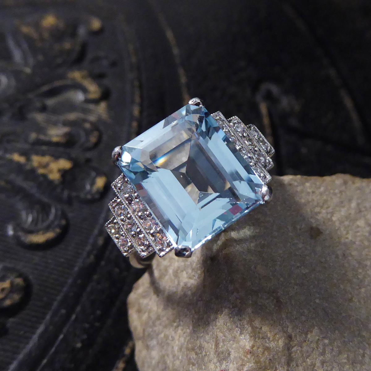 Art Deco Style Contemporary 5.50ct Aquamarine and Diamond Ring in Platinum 3
