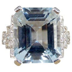 Art Deco Style Contemporary 9.00ct Aquamarine and Diamond Ring in Platinum