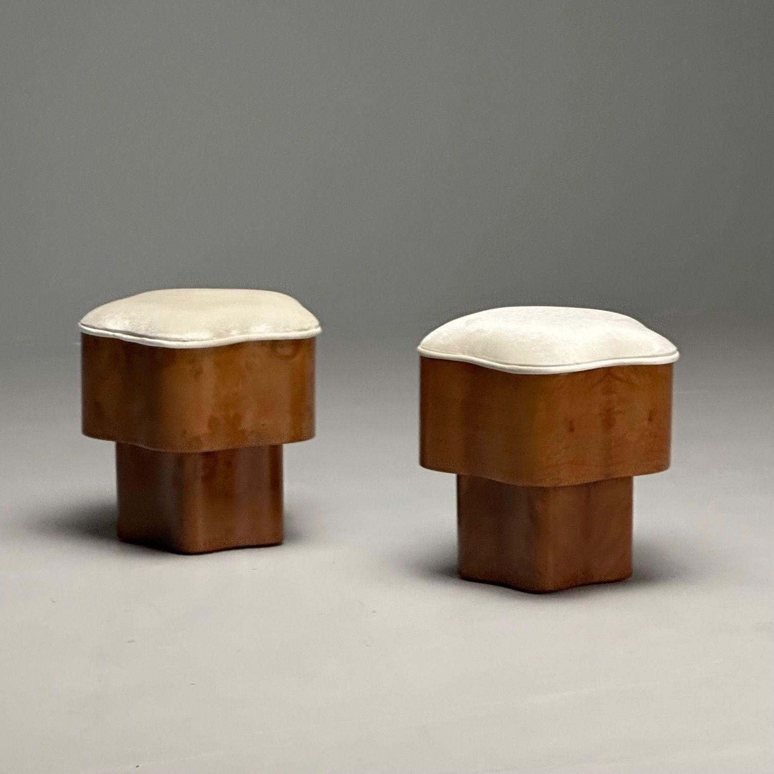 Art Deco Style, Contemporary, Star Footstools, Burlwood, Grey Velvet, 2024 1