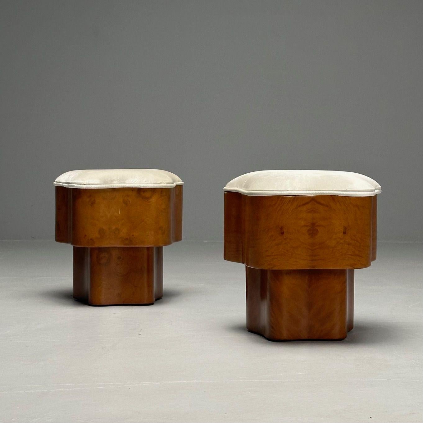 Art Deco Style, Contemporary, Star Footstools, Burlwood, Grey Velvet, 2024 2