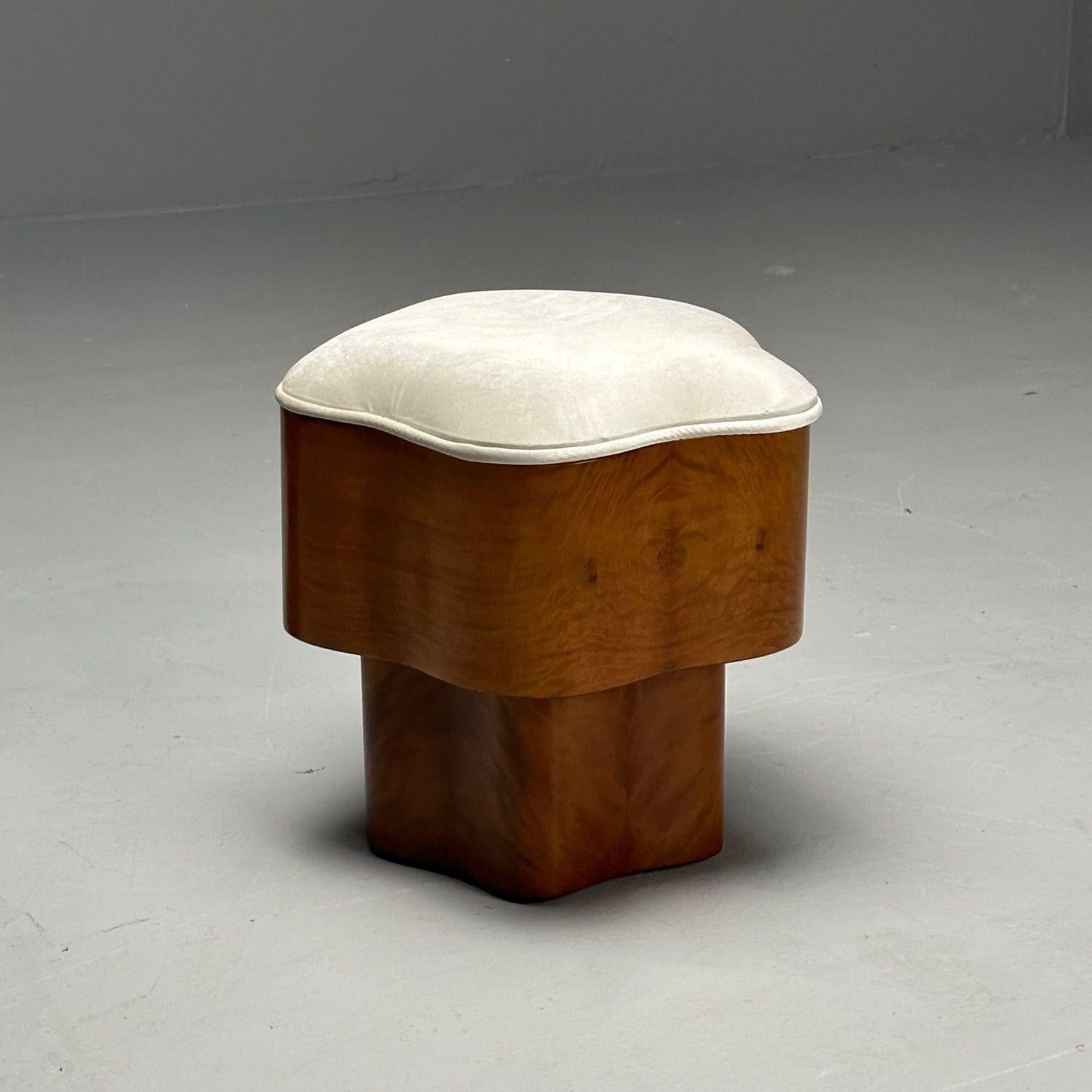 Art Deco Style, Contemporary, Star Footstools, Burlwood, Grey Velvet, 2024 3