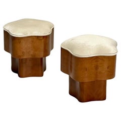 Art Deco Style, Contemporary, Star Footstools, Burlwood, Grey Velvet, 2024