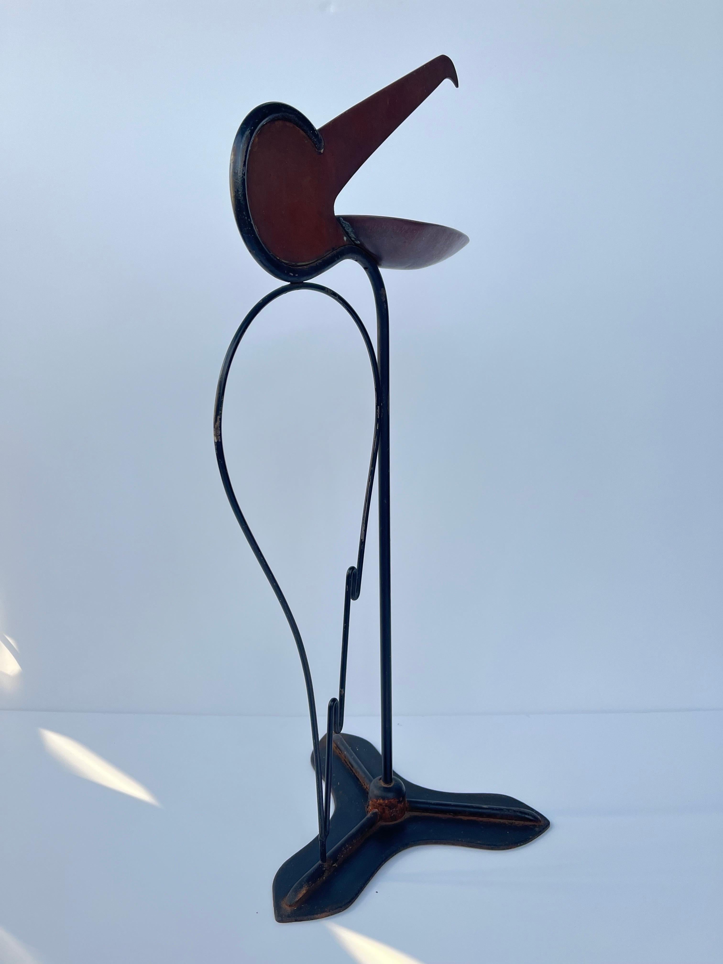Art Deco Style Copper and Iron Figural Stork Cigarette Cigar Floor Ashtray Stand For Sale 2