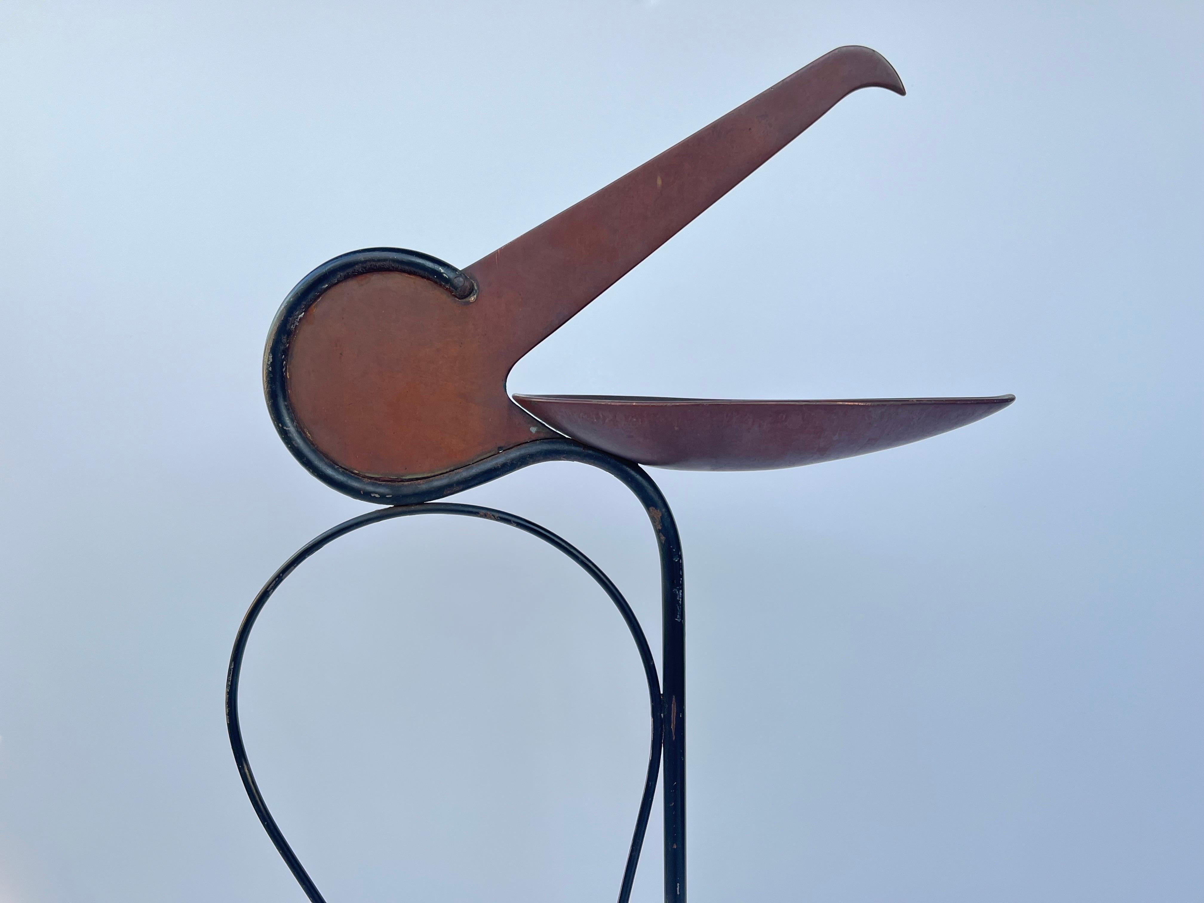 Art Deco Style Copper and Iron Figural Stork Cigarette Cigar Floor Ashtray Stand For Sale 2