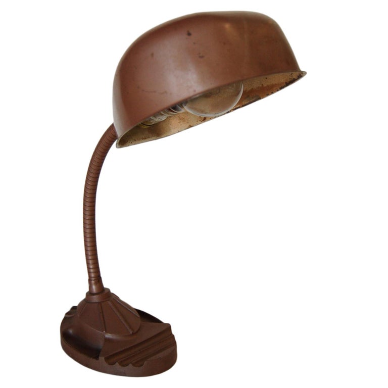 Art Deco Style Copper Gooseneck Desk Lamp with Pen Holder For Sale at  1stDibs