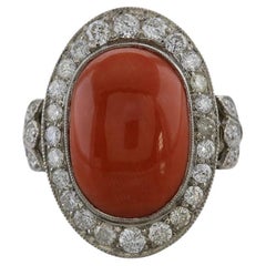 Art Deco Style Coral and Diamond Ring