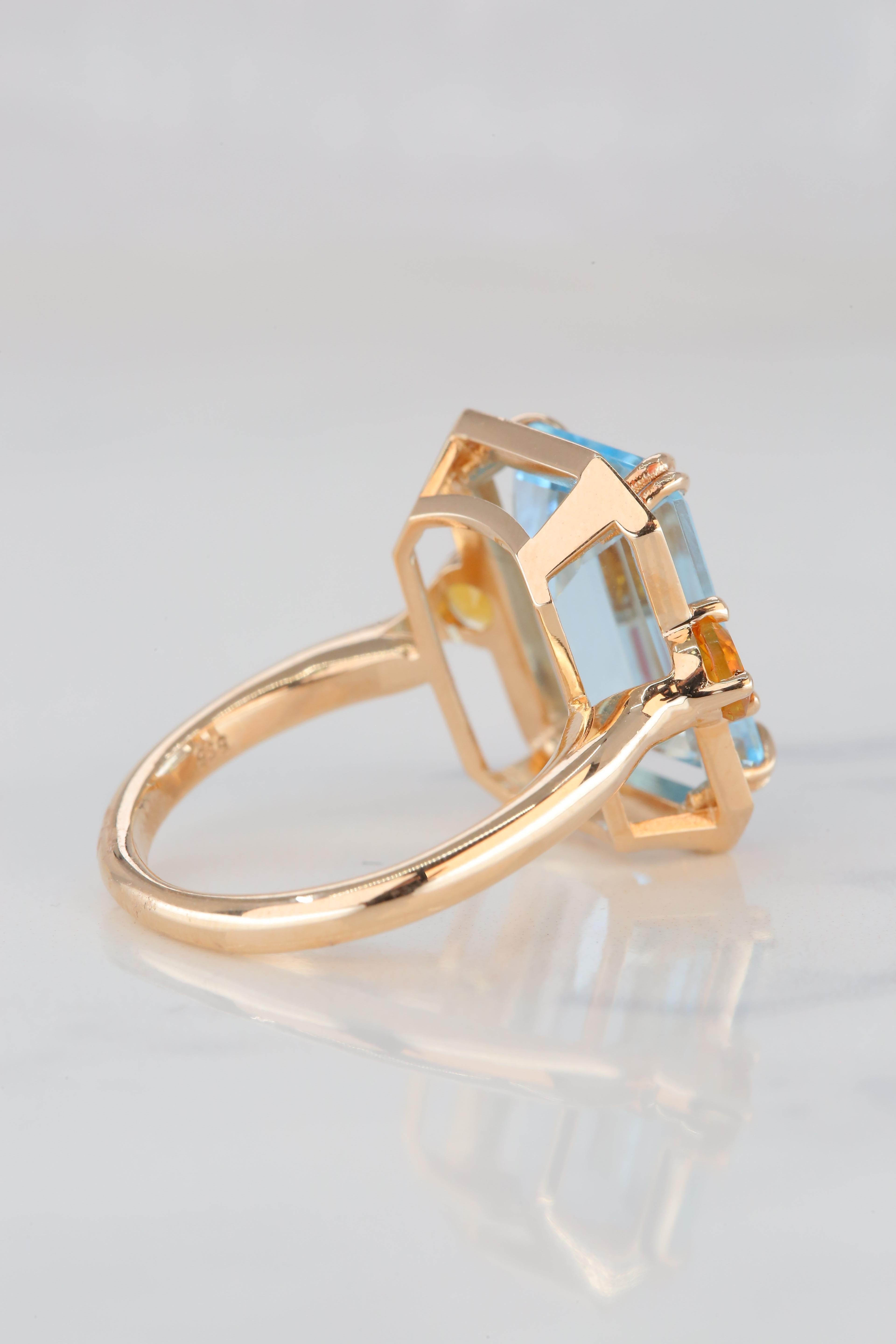 Art Deco Style Enameled Cocktail Ring with Sky Topaz and Citrine 7
