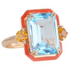 Art Deco Style Enameled Cocktail Ring with Sky Topaz and Citrine Art Deco Style Enameled Cocktail Ring with Sky Topaz and Citrine