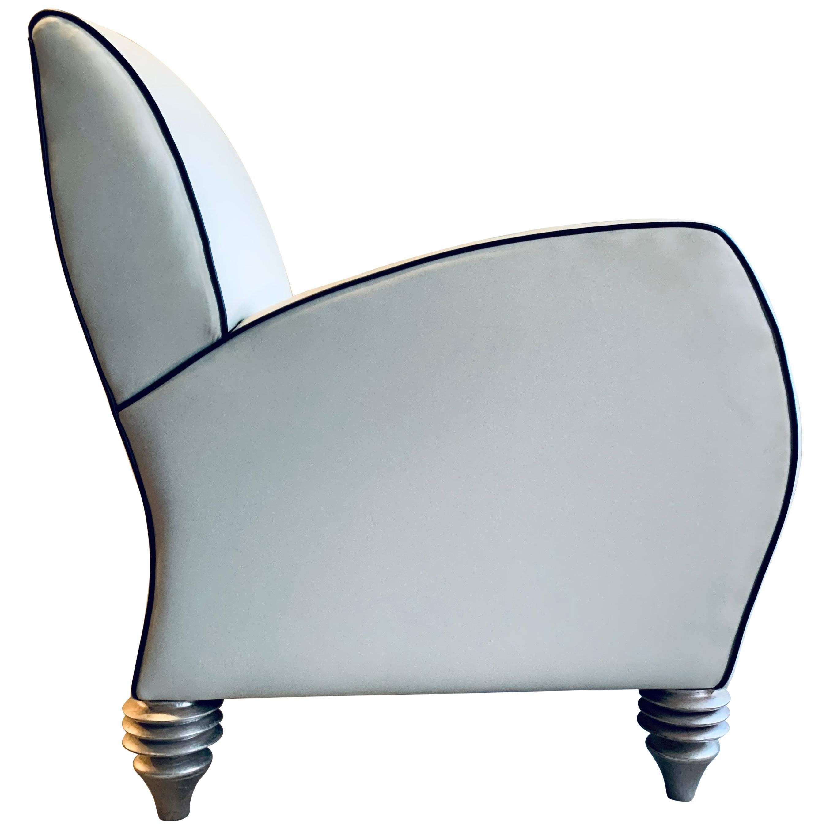 Art Deco Style Cream Leather Club Chair by Larry Laslo for Directional
