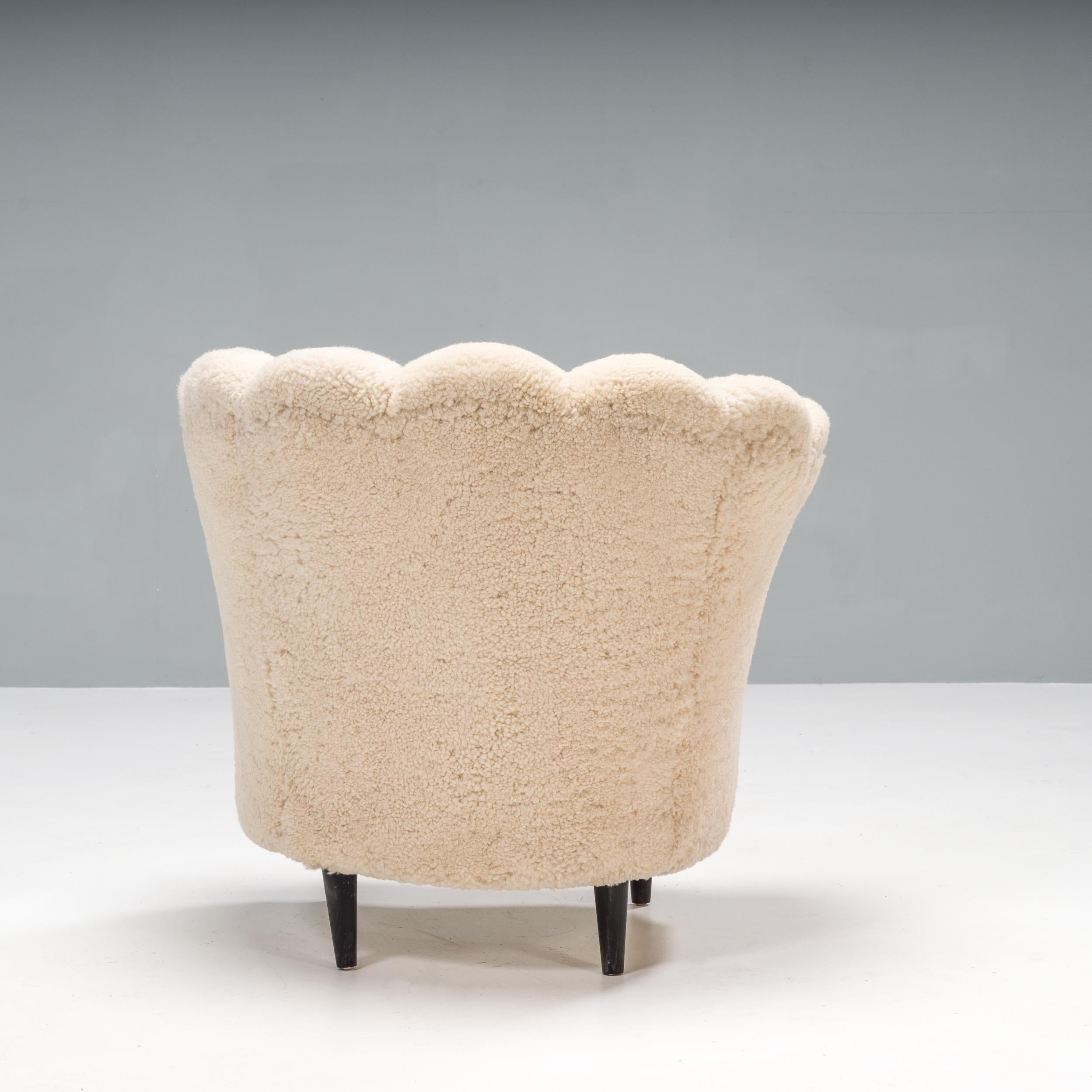 20th Century Art Deco Danish Cream Shearling Bouclé Scalloped Armchair