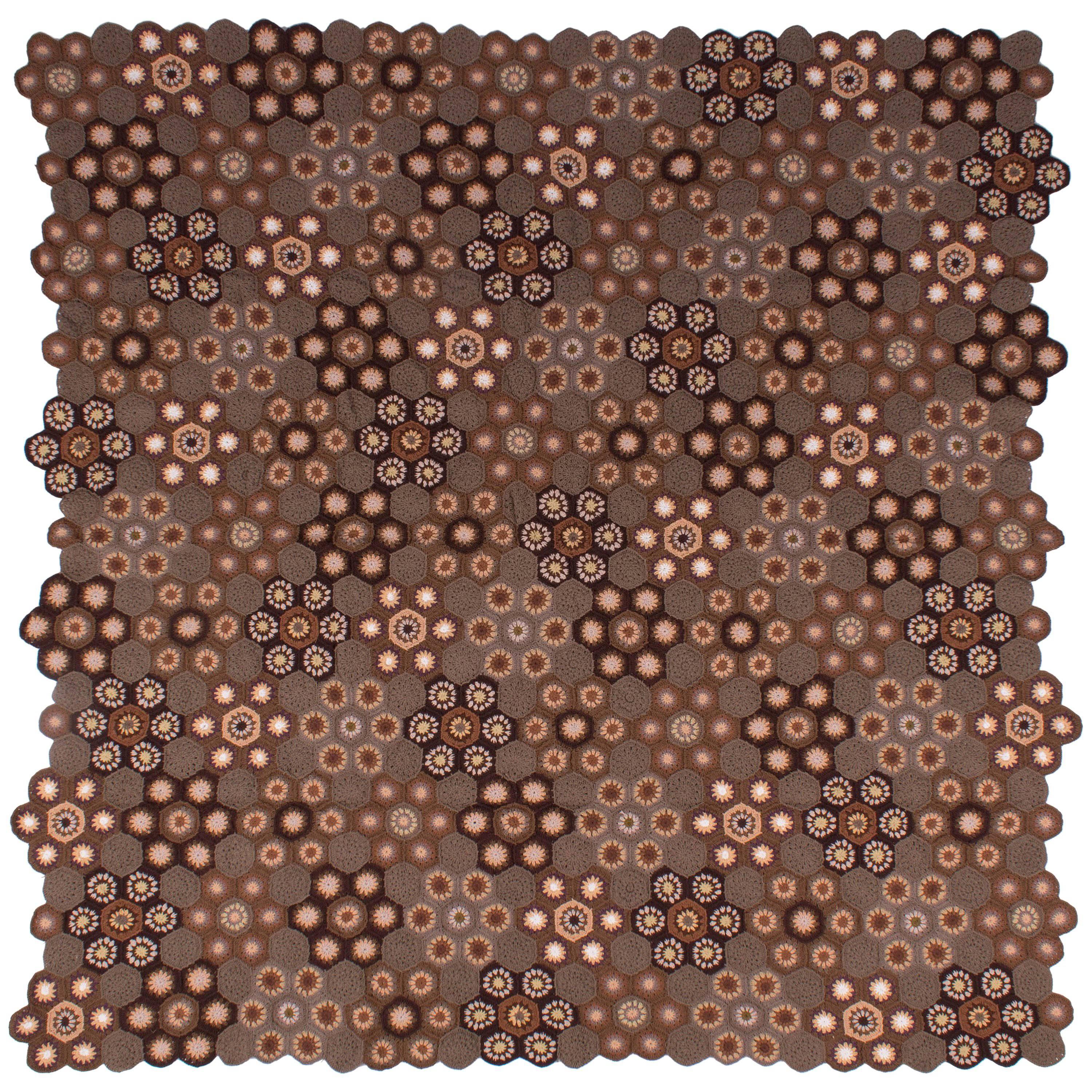 Art Deco Style Crocheted Medallion Blanket Throw 02 Brown and Neutral Tones