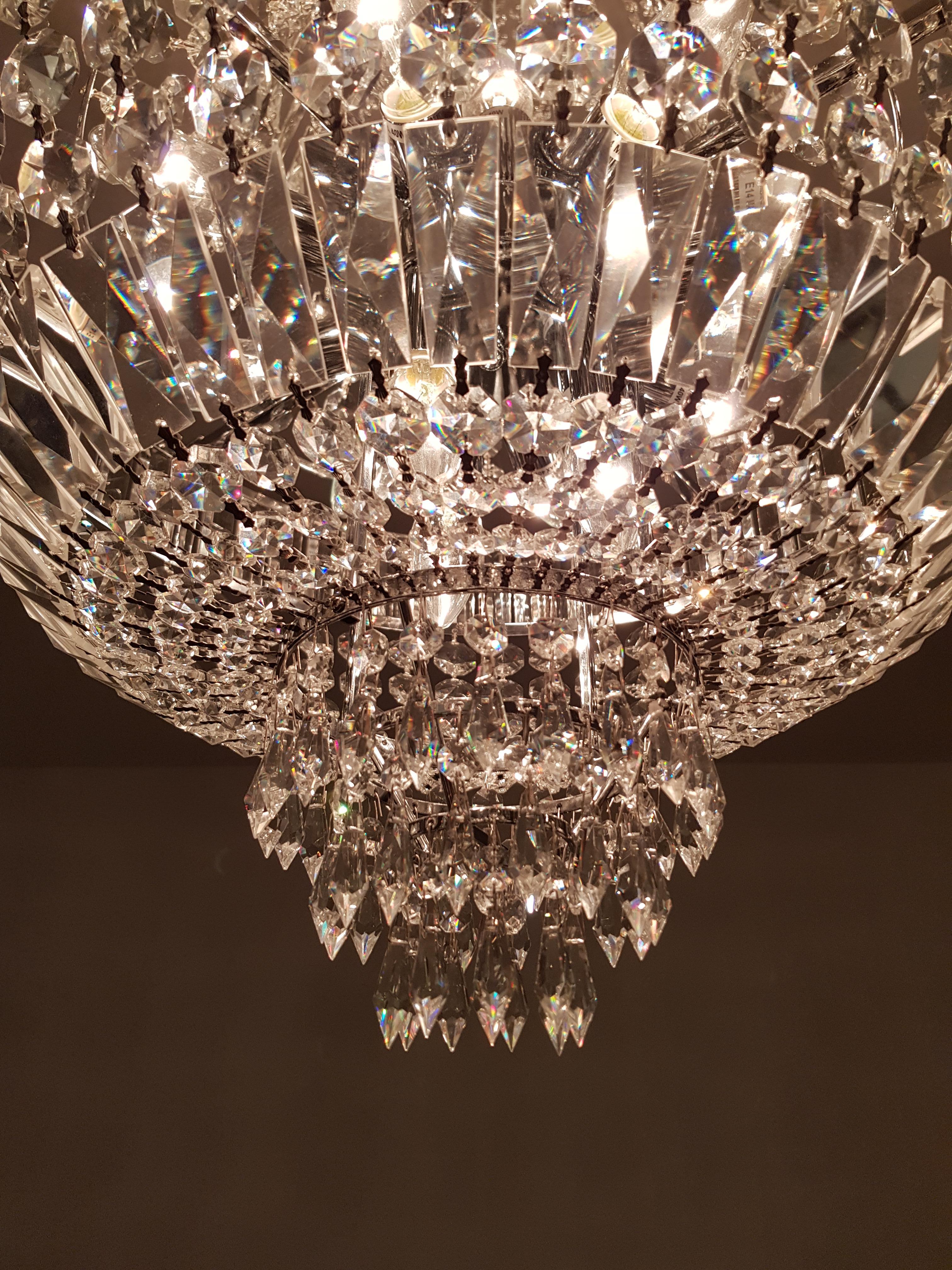 Contemporary Art Deco Style Crystal Chandelier Empire Sac a Pearl Palace Lamp Chrome For Sale
