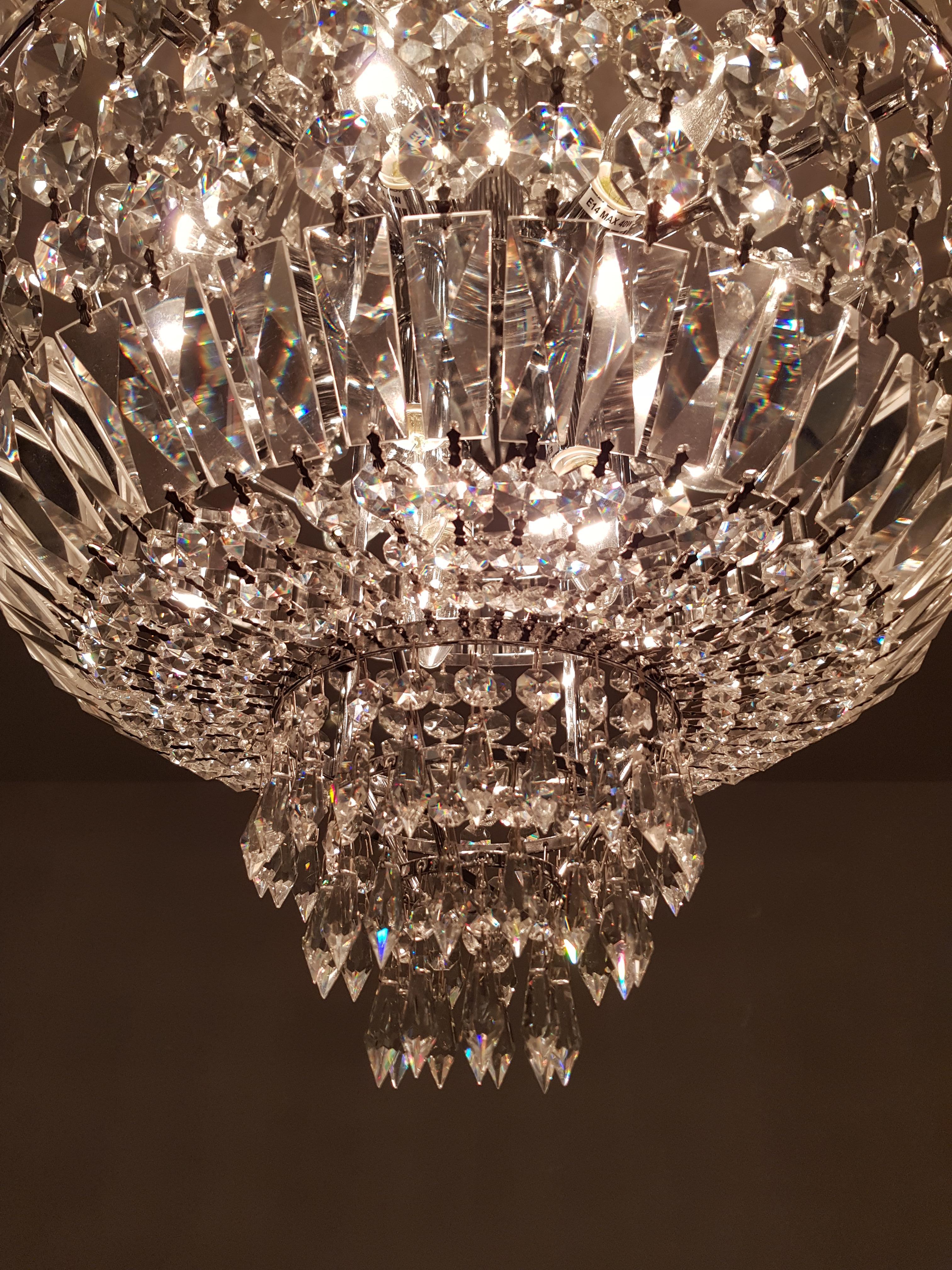 Contemporary Art Deco Style Crystal Chandelier Empire Sac a Pearl Palace Lamp Chrome For Sale