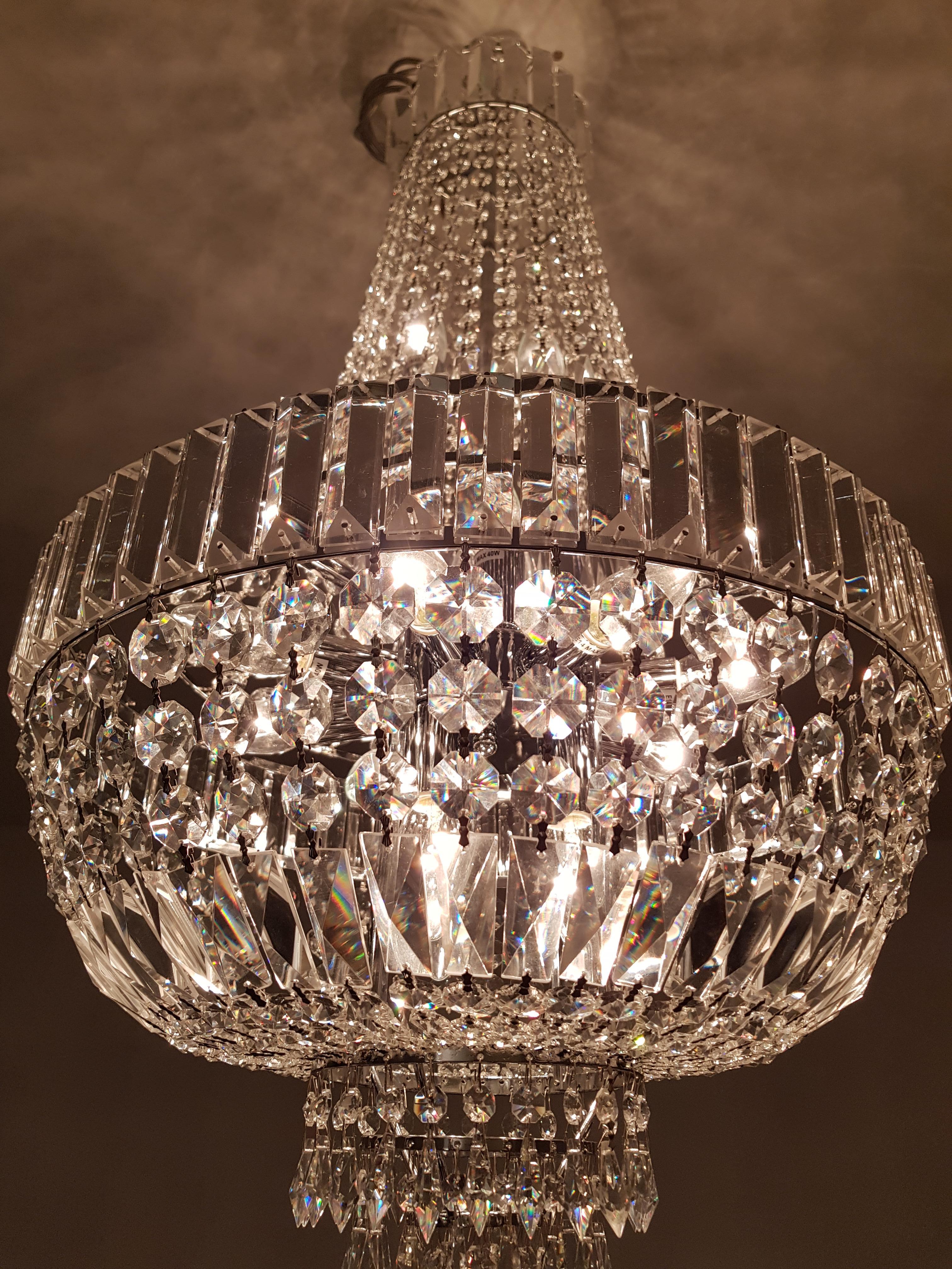 Art Deco Style Crystal Chandelier Empire Sac a Pearl Palace Lamp Chrome For Sale 2