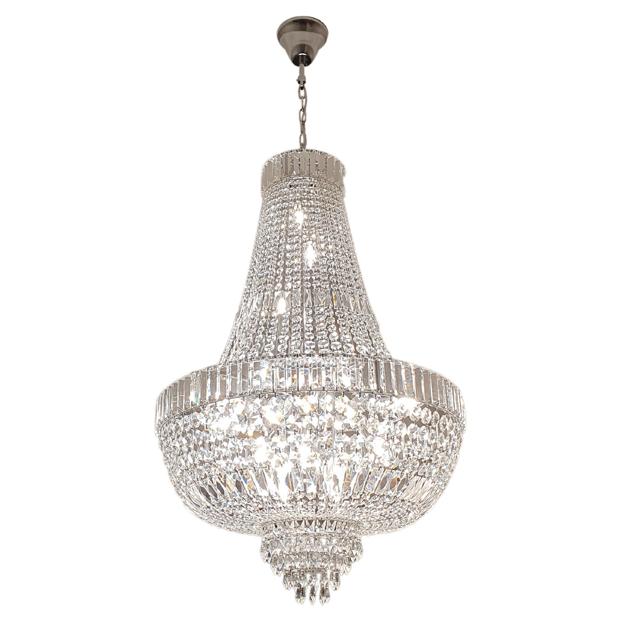 Kristall-Kronleuchter Empire Sac a Perlen-Palastlampe Chrom im Art déco-Stil im Angebot