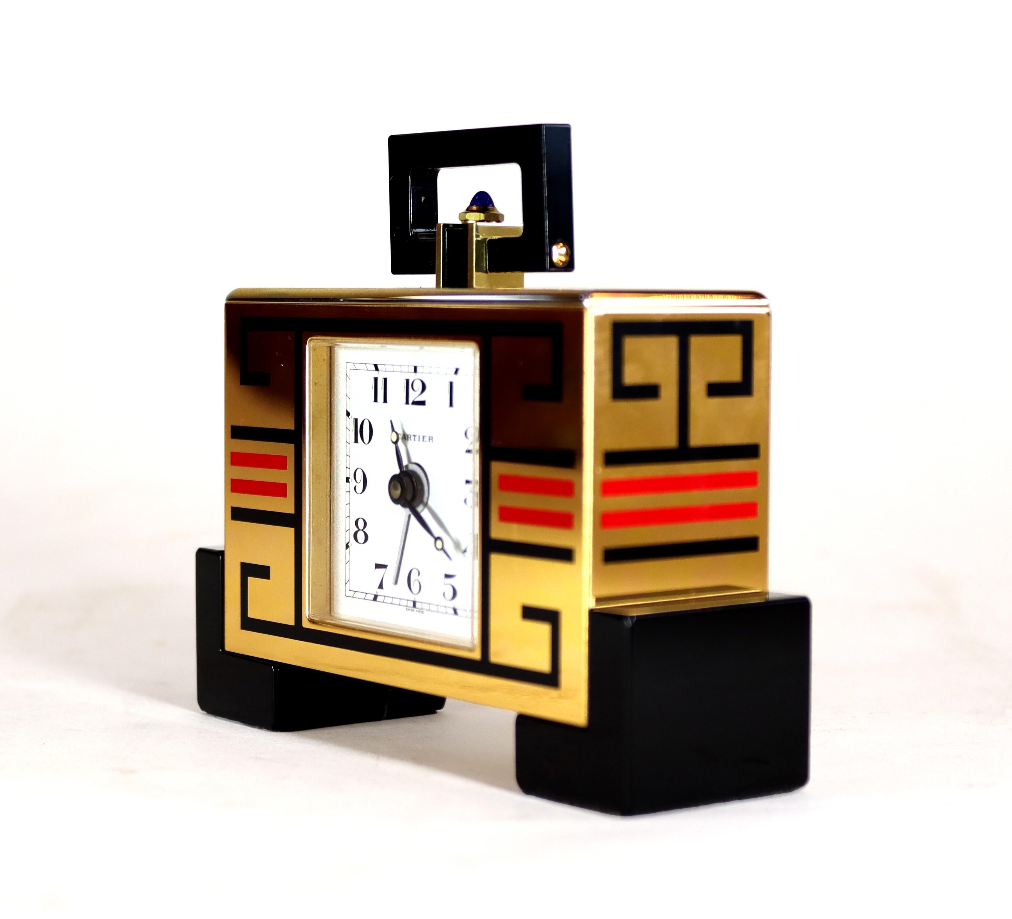 Gilt Art Deco Style 'Cube' Alarm Clock by Cartier