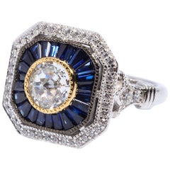  Art Deco Style Cubic Zirconia Sapphire Sterling Ring