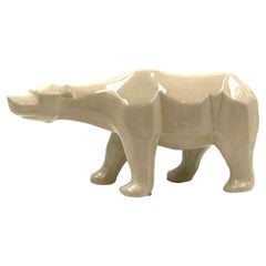 Oso polar craquelado cubista de estilo Art Déco , L&v Ceram, Francia, hacia 1970