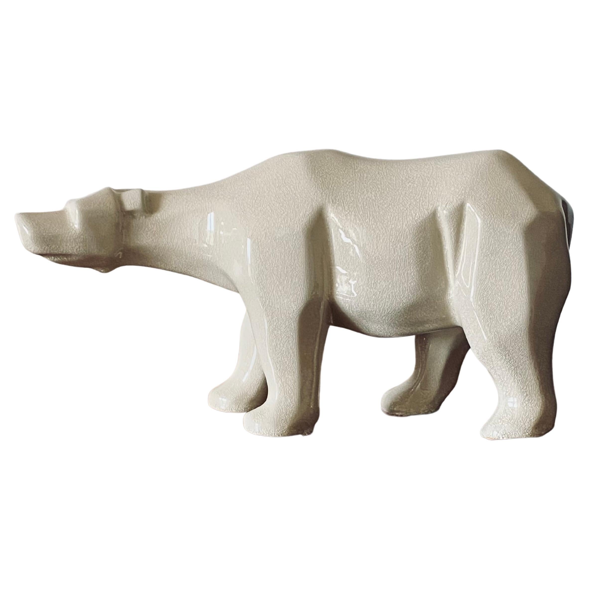 Art Déco Style Cubist Craquelé Polar Bear , L&v Ceram, France, circa 1970 For Sale