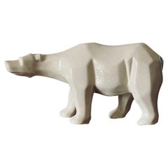 Vintage Art Déco Style Cubist Craquelé Polar Bear , L&v Ceram, France, circa 1970