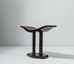 Art Deco Style Curule Stool in Varnished Wood, France, Late 20th Century