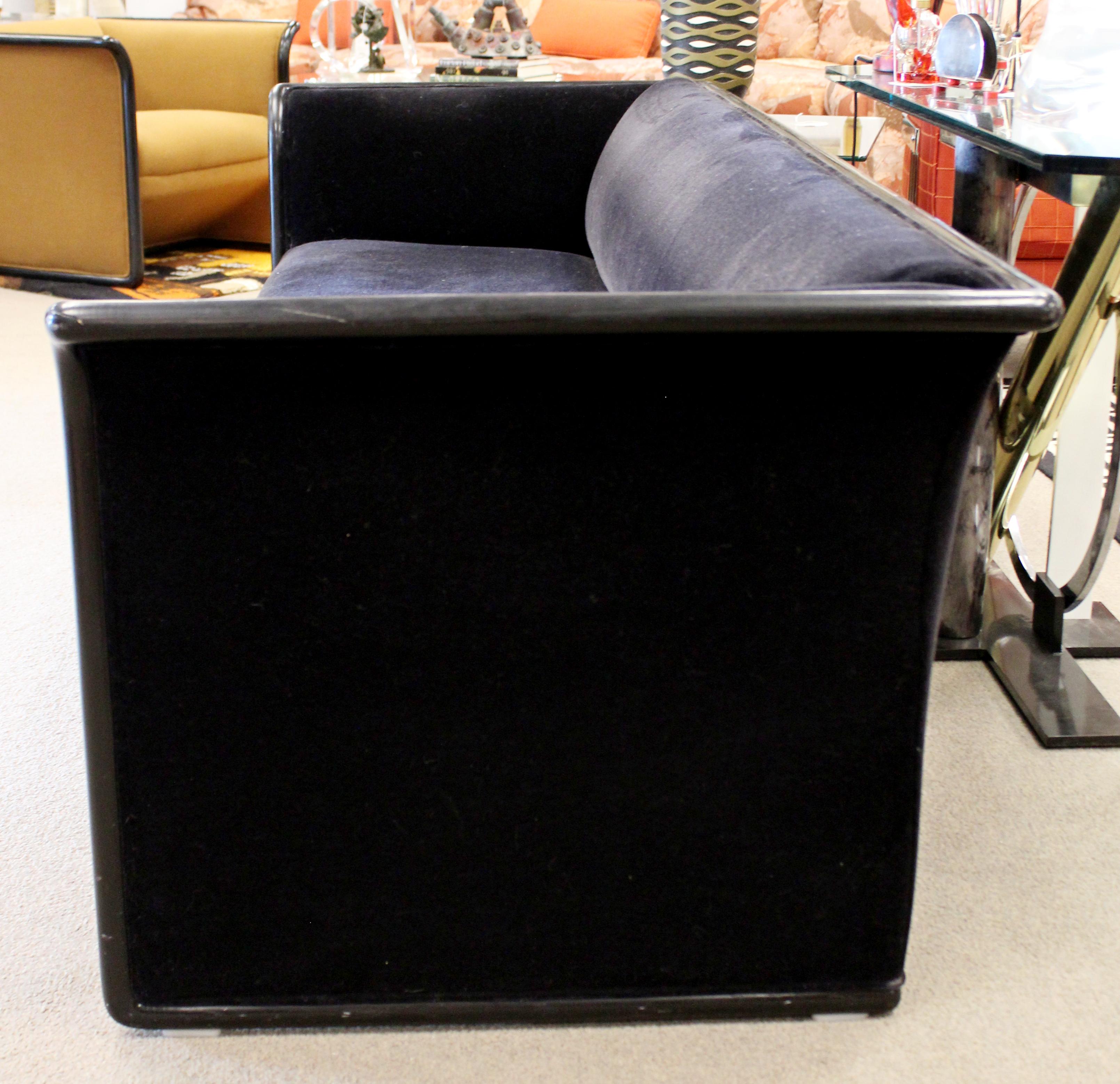 Art Deco Style Curved Black Mohair Sofa by Ward Bennett for Brickell, 1990s In Good Condition In Keego Harbor, MI