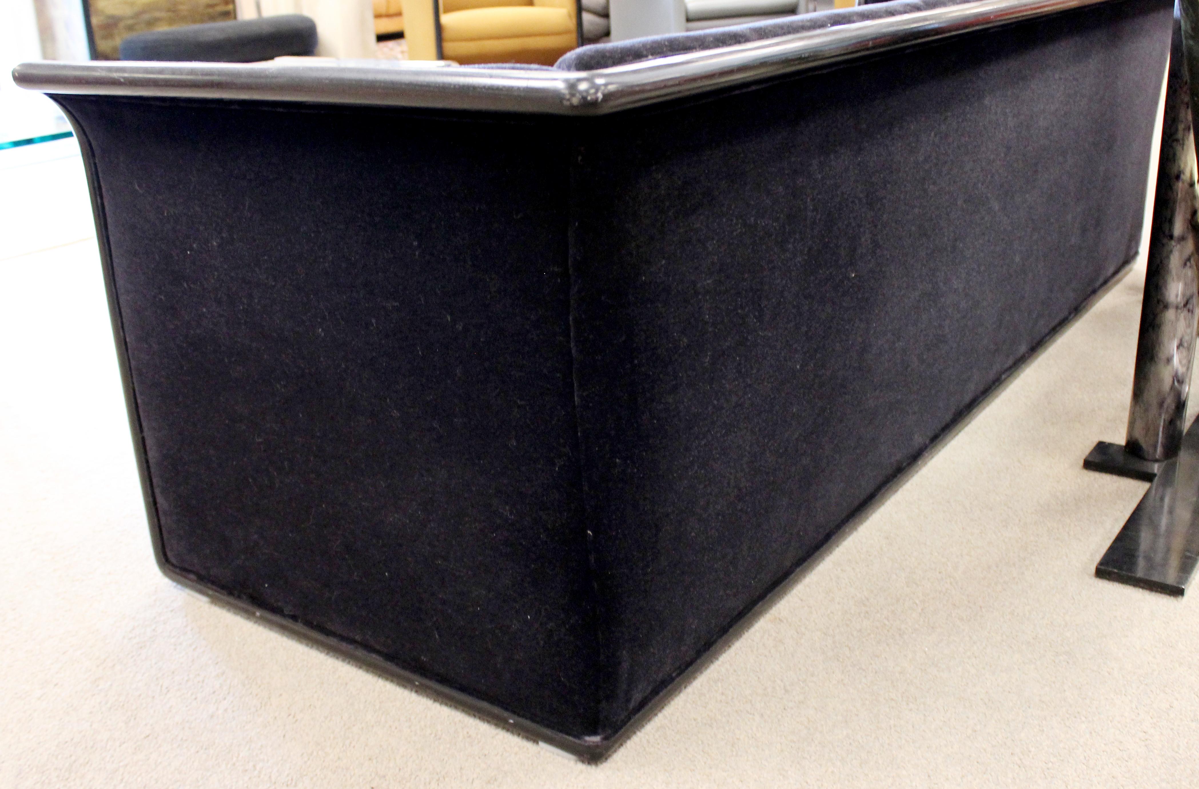 Art Deco Style Curved Black Mohair Sofa by Ward Bennett for Brickell, 1990s 1