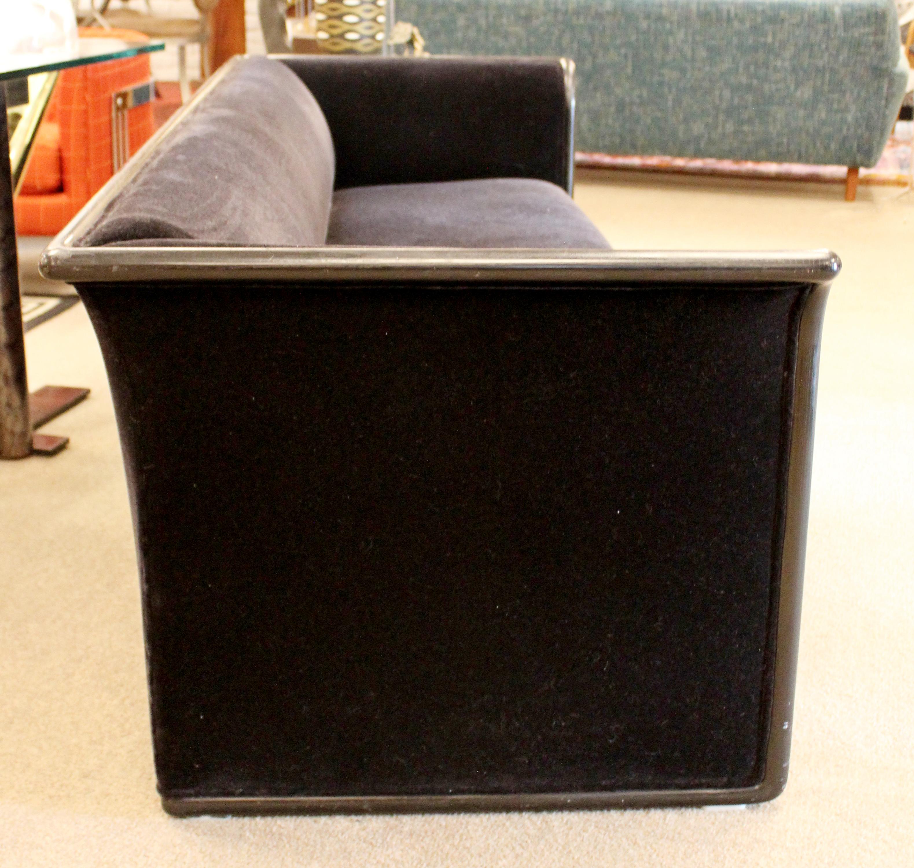 Art Deco Style Curved Black Mohair Sofa by Ward Bennett for Brickell, 1990s 3