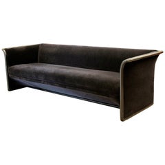 Art Deco Style Curved Black Mohair Sofa by Ward Bennett for Brickell, 1990s