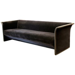 Art Deco Style Curved Black Mohair Sofa by Ward Bennett for Brickell, 1990s