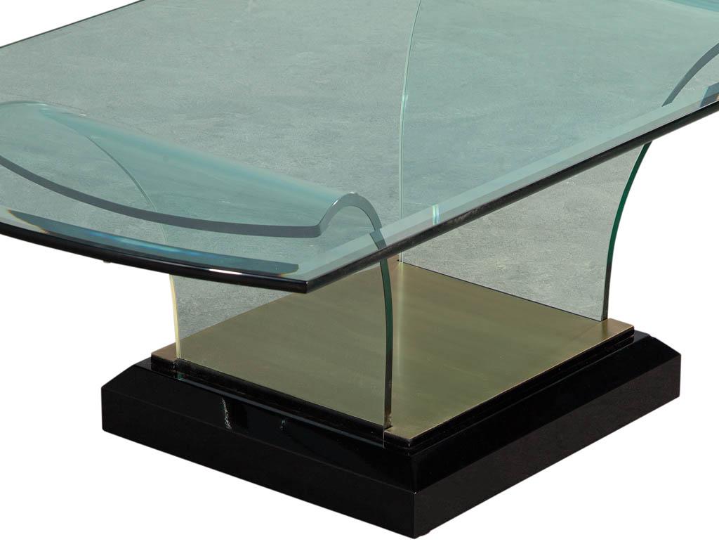 Metal Art Deco Style Curved Glass Coffee Table For Sale