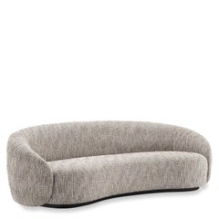 Art Deco Style Curved Sofa in Black Wooden Base and Fabric