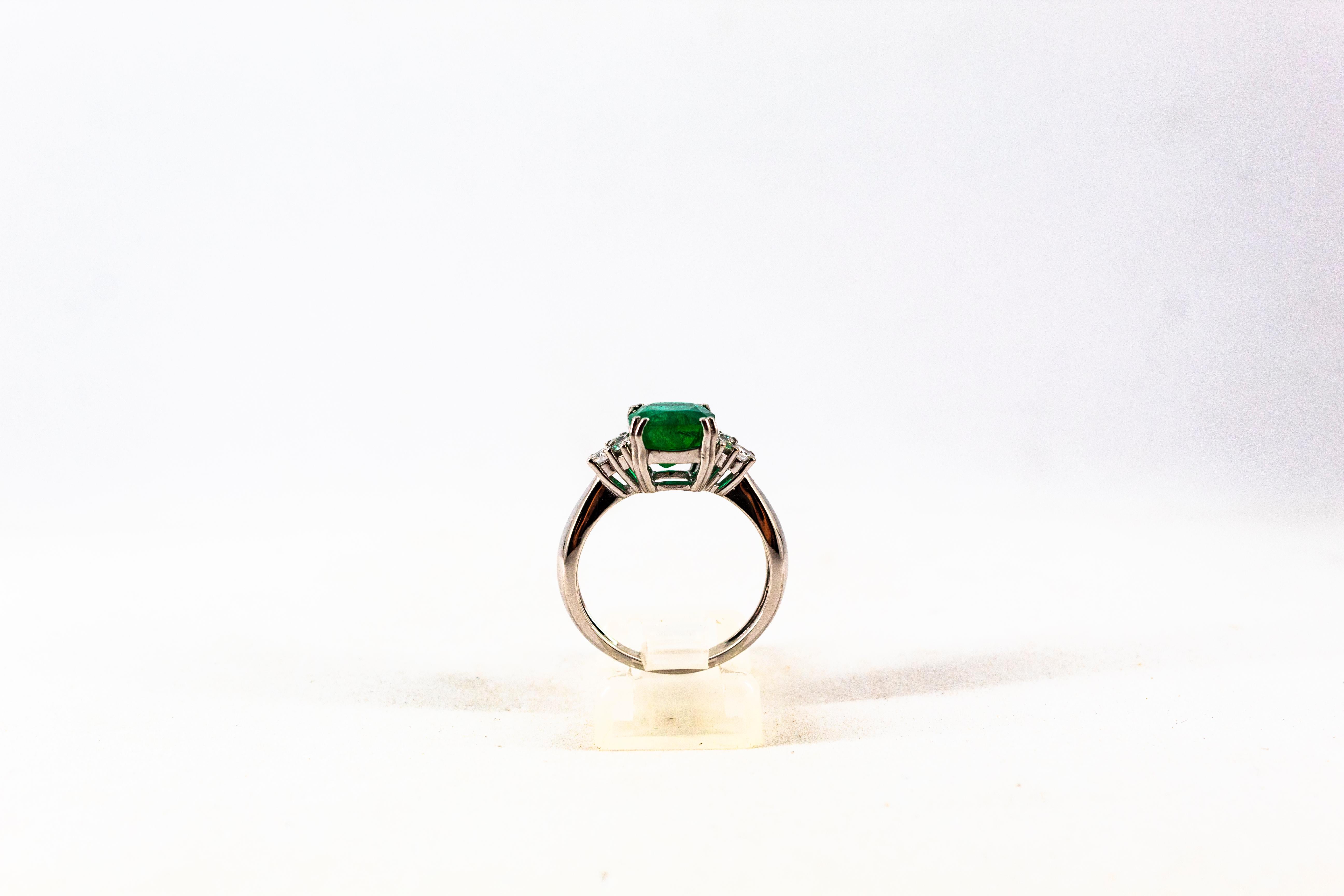 Art Deco Style Cushion Cut Emerald White Diamond White Gold Cocktail Ring 3